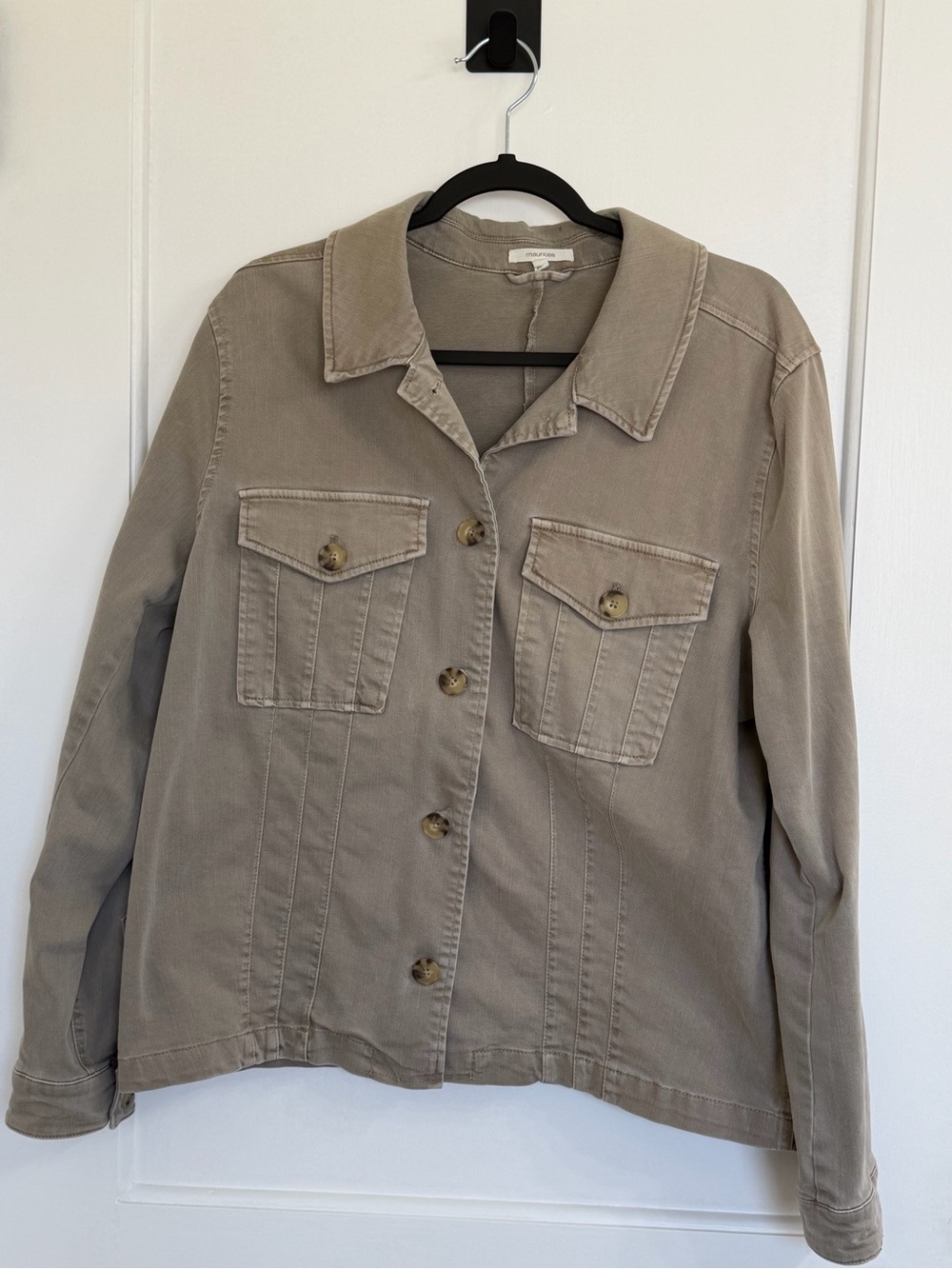 Maurices Utility Jacket Taupe/Khaki Button Front Stretch Jacket Plus Size 0X